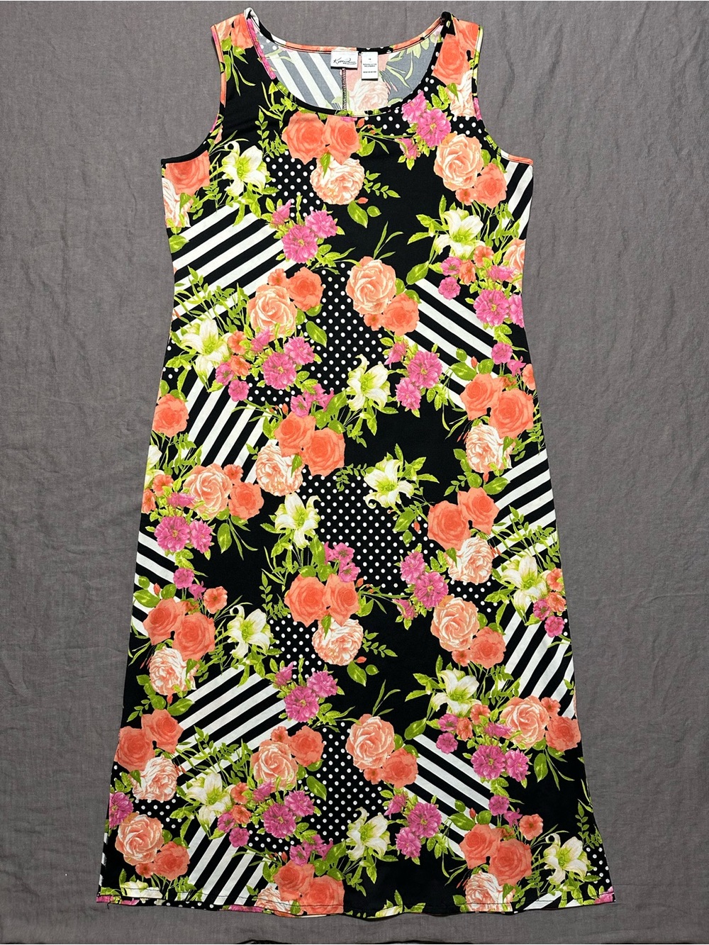 Kim Rogers Black Maxi Dress with Peach & Pink Floral Print